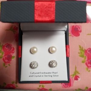 Sterling silver Pearl's and rhinestone earrings